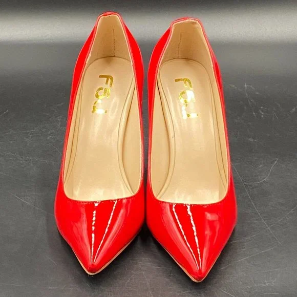 FSJ Red Bridal Pointed Toe Chunky Block Low Heel Crystal Pump - Picture 2 of 9